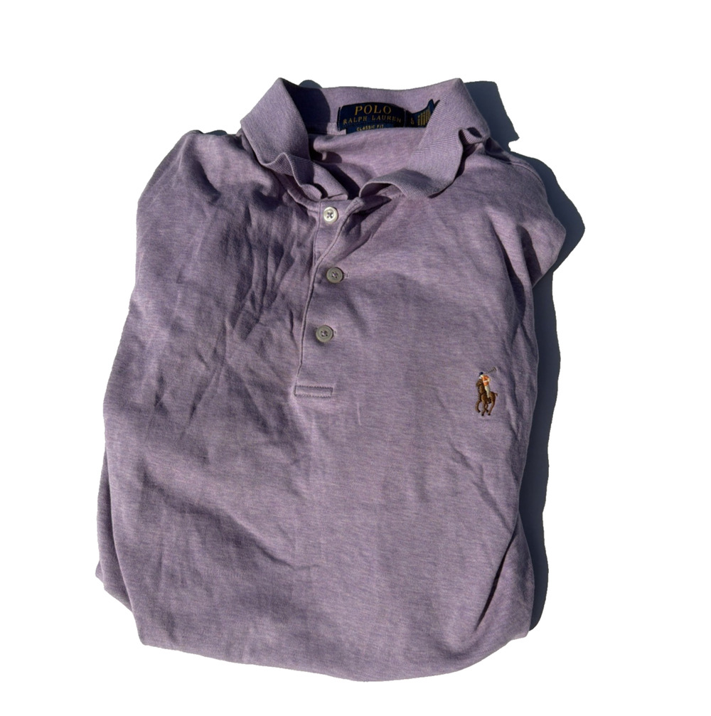 Polo ralph Lauren Mens Large Polo Shirt Light Purple Casual Golf Classic USED